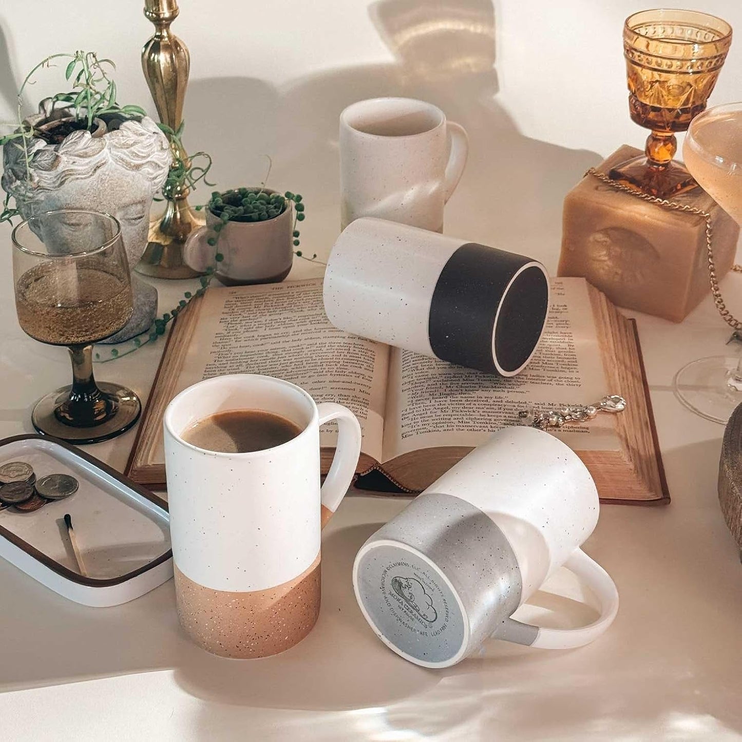 Mora Ceramics 12oz Coffee Mug Set of 4 - Tea Cups with Handle - Microwave and Dishwasher Safe, Perfect For Mug Lovers - Rustic Matte Glaze, Modern Design - Assorted Colors