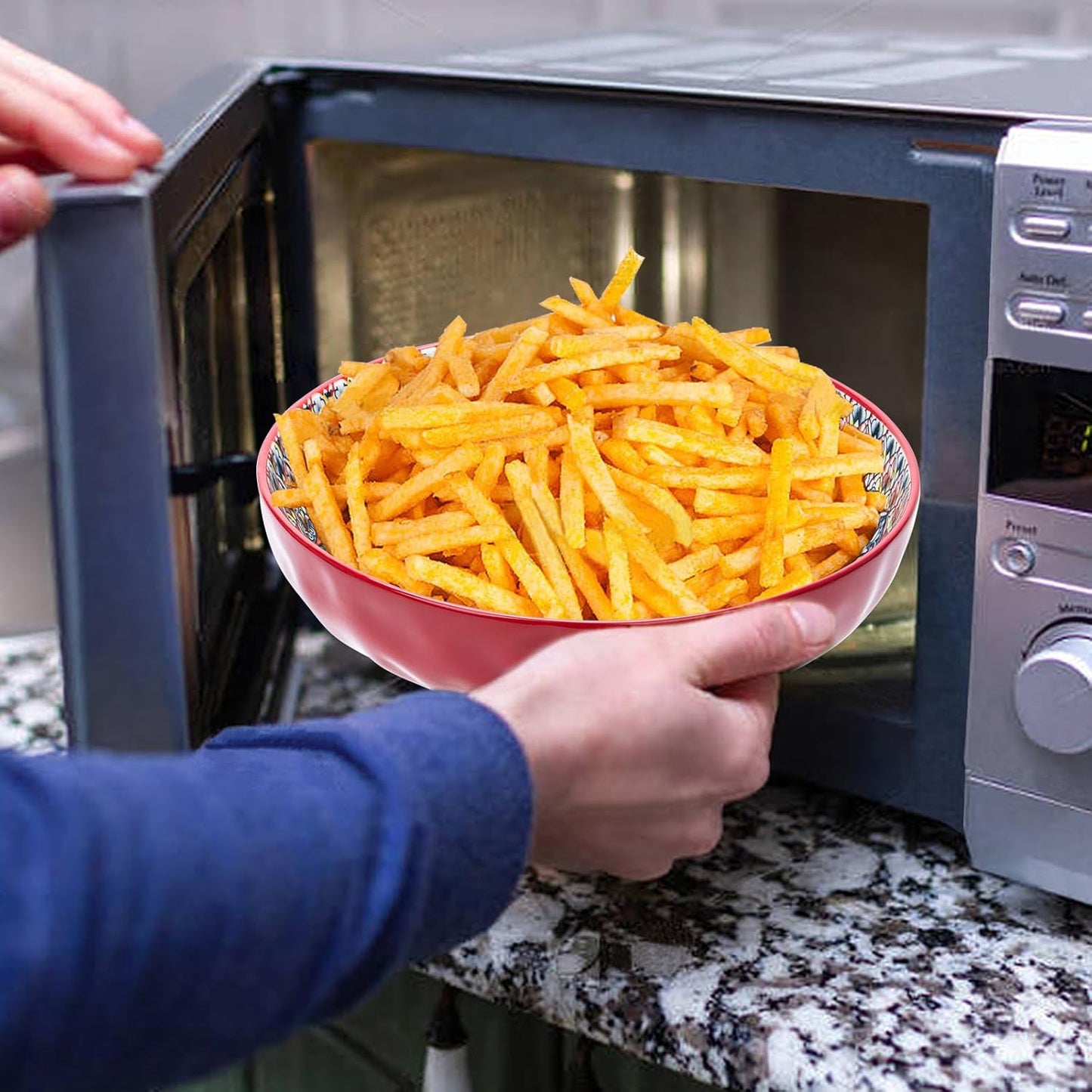 Large Serving Bowls, 75 Oz Fruit Salad Bowls Set of 2, Bohemian Style Large Porcelain Dishes for Entertaining Parties,Big Bowls for Salad, Pasta, Fruit, Chips, 10.3 Inch Diameter (red.red)