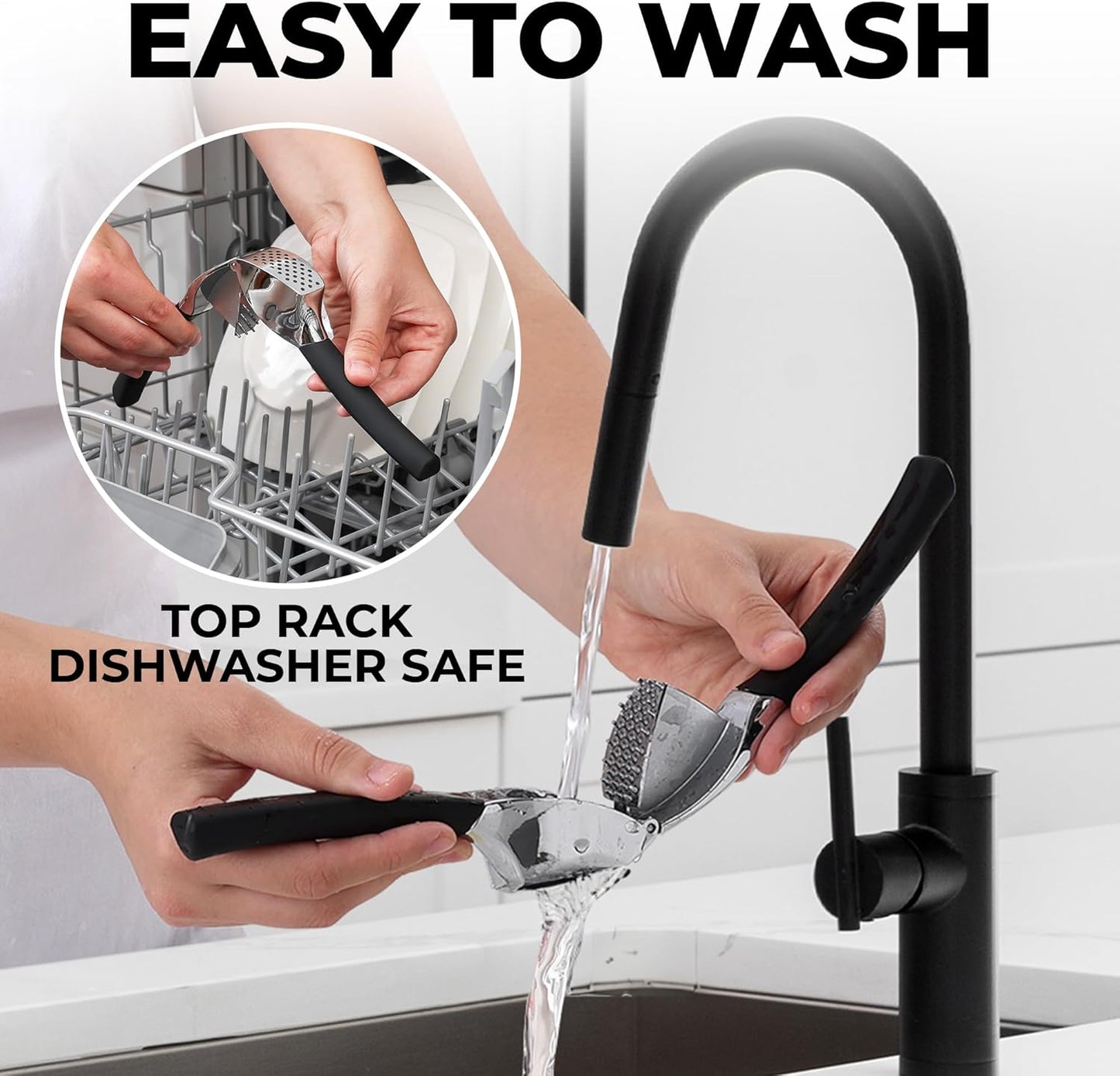 Zulay Kitchen Comfort Grip Garlic Press - Garlic Mincer Tool - Garlic Crusher - Garlic Press Mincer Rust Proof, with Soft Ergonomic Handle, Easy Clean Set with Peeler and Brush