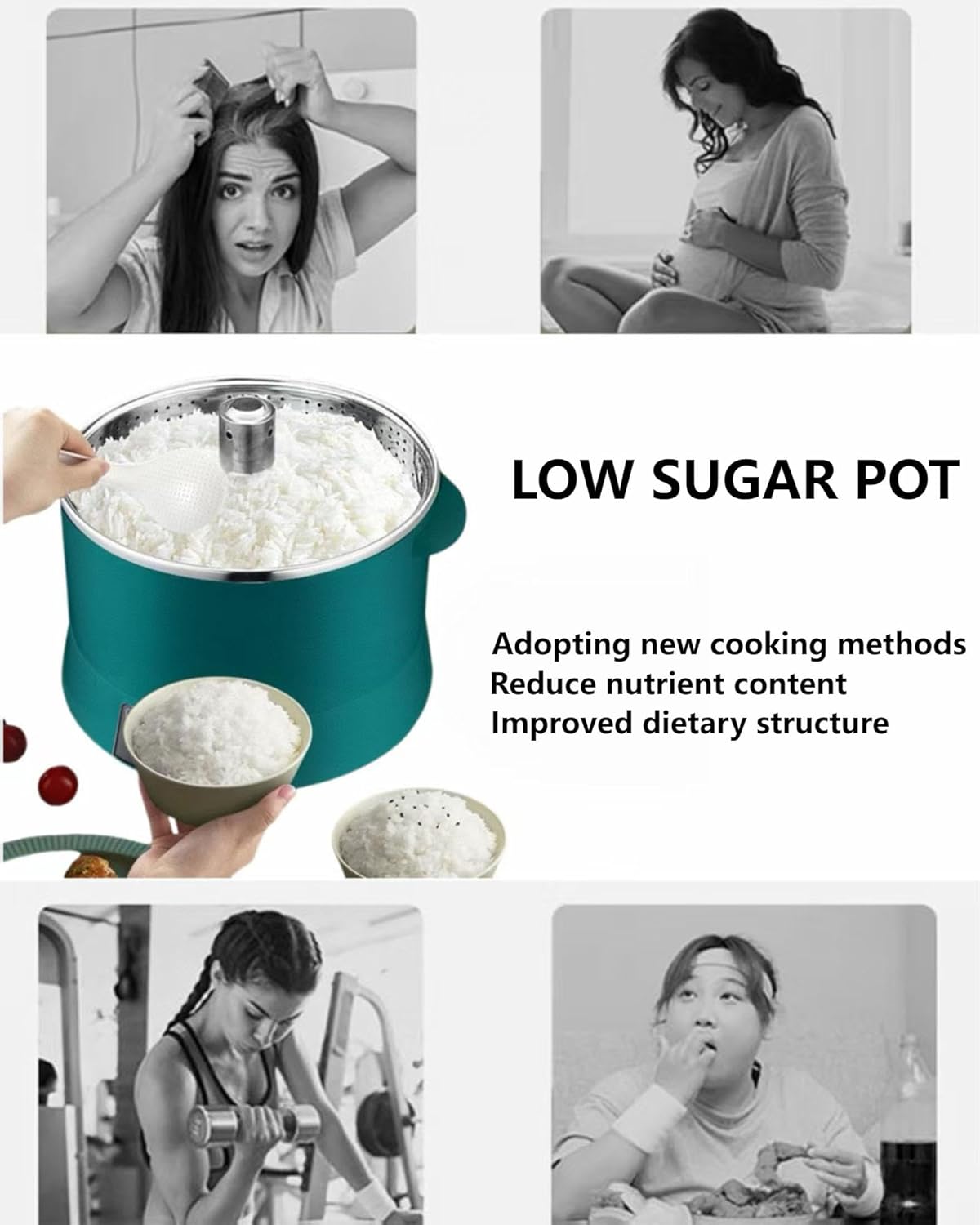 4L Multifunctional Pot, 110v Automatic Lifting Low Sugar Rice Cooker, 900w Manual Lifting Electric Hot Pot. A Steaming/Boiling/Stewing Pot That Can Keep Warm And Timed