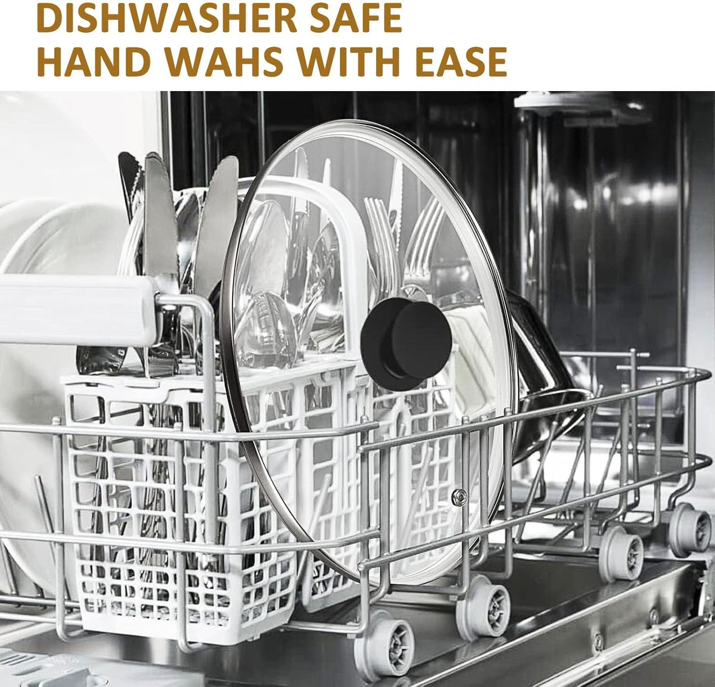 Glass Lid for 11 Inch Cast Iron Skillets Frying Pans, 28cm Tempered Lids for Dutch Ovens, 11In Pan Cover with Stainless Steel Rim for Stock Pots, Heat Resistant Handle, Dishwasher Safe