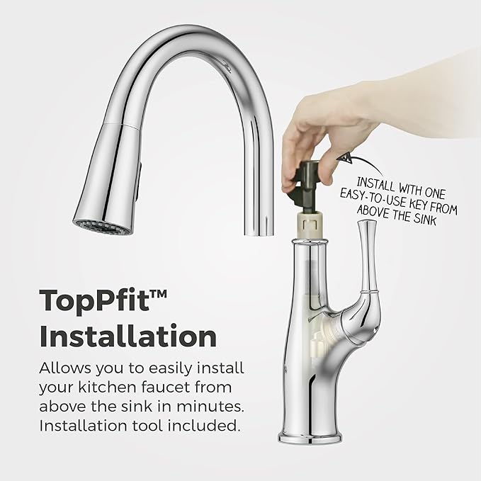 Pfister Alderwood Kitchen Faucet with Pull Down Sprayer and Soap Dispenser, Single Handle, NSF Certified, Polished Chrome Finish, F5297AWC