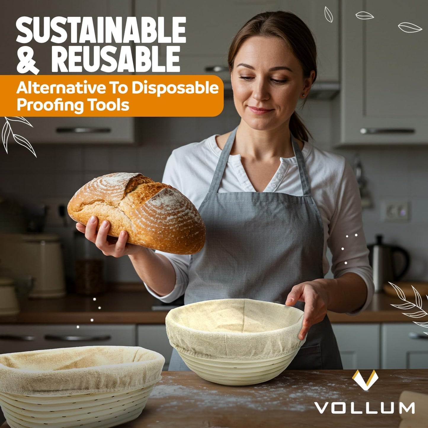 Banneton Bread Proofing Basket Sourdough Proofing Basket for Beginner & Professional Bakers, Handwoven Rattan Cane Bread Maker with Linen for Artisan Breads, 10 x 3.5 In, 2-Pound Round Brotform