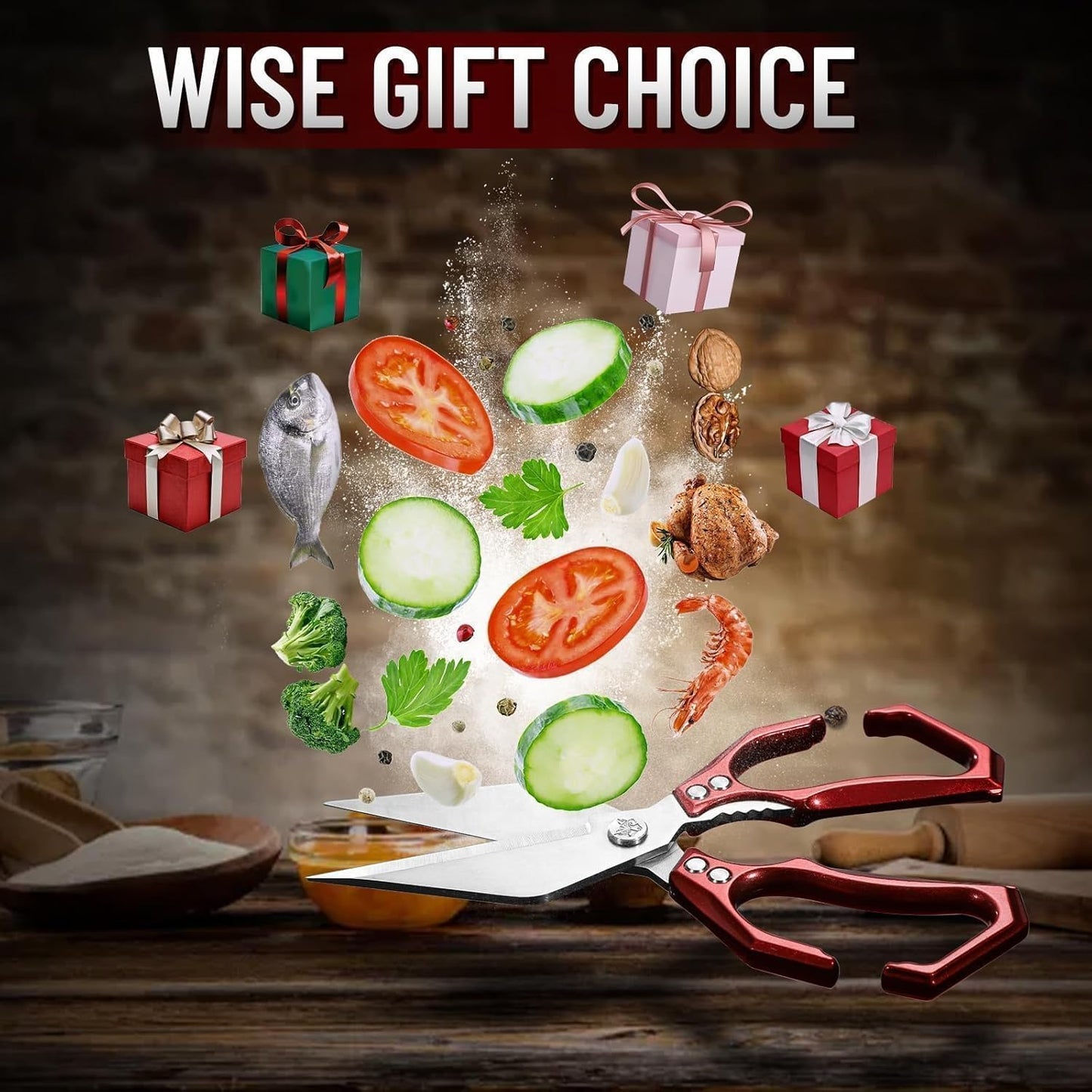 Dream Reach Poultry Shears - Heavy Duty Kitchen Scissors for Food with Ergonomic Handle, Japanese High-Carbon Steel Culinary Shears for Chicken, Meat, Seafood, Bone Cutting, Gift Box Included (Red)