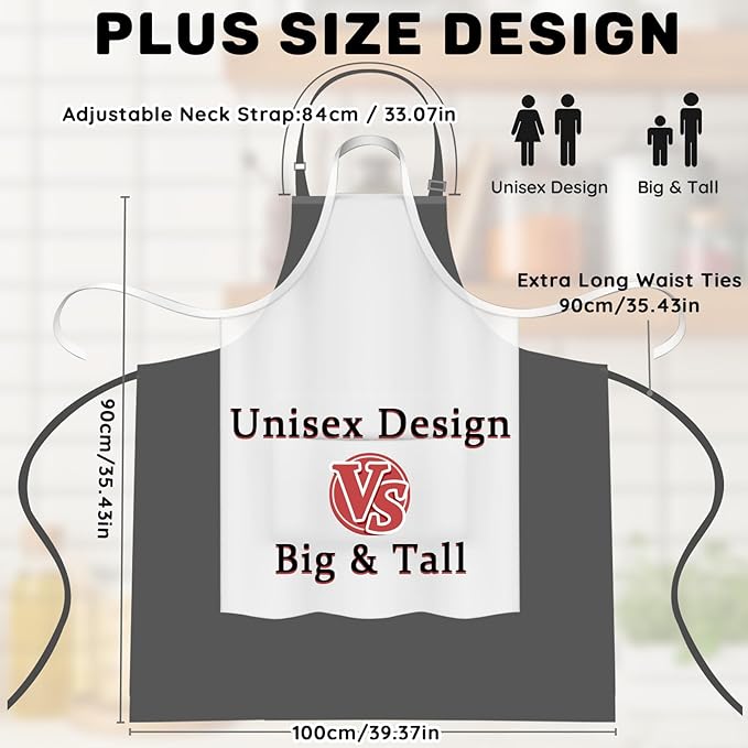 2 Pcs Plus Size Chef Apron, Unisex Professional Apron with 2 Pockets for Cooking, Work, Baking (Larger Size)