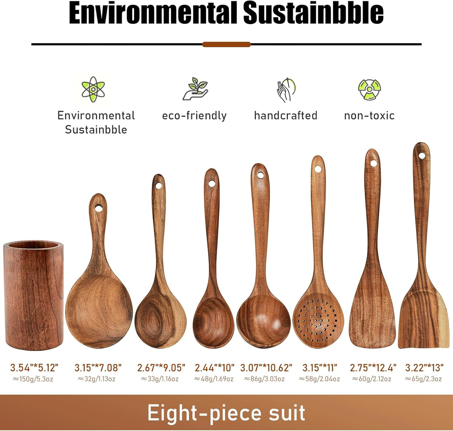 FJNATINH Wooden Spoons for Cooking, 8 Pcs Nonstick Wooden Cooking Utensils Set,Nonstick Natural and Healthy Kitchen Utensil(8 Pcs)