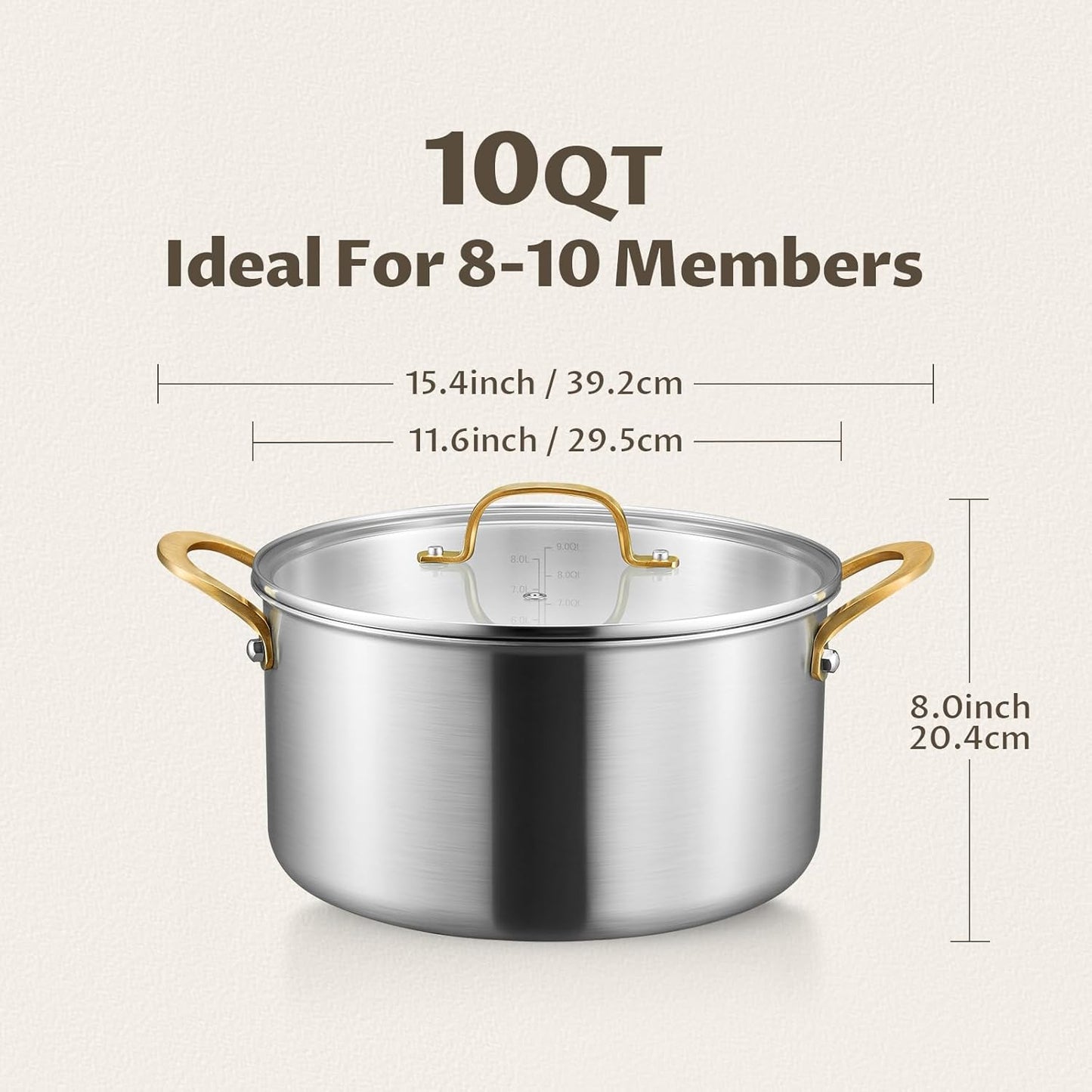 BEZIA 10 Quart Tri-Ply Stainless Steel Stock Pot, Nonstick Stockpot with Sturdy & Double Handle, Even Heating, Induction Cooking Pot for All Stoves, Large Soup Pot for Catering,Groups, Events, Silver