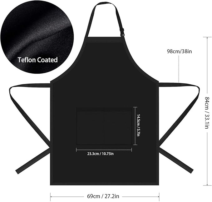 Will Well Chef Apron for Men and Women - 33" x 27" Large with 38" Waist Ties for a Comfy and Snug Fit, Durable and Lightweight, with 2 Spacious Pockets for Your Cooking Essentials - 6-Pack, Black