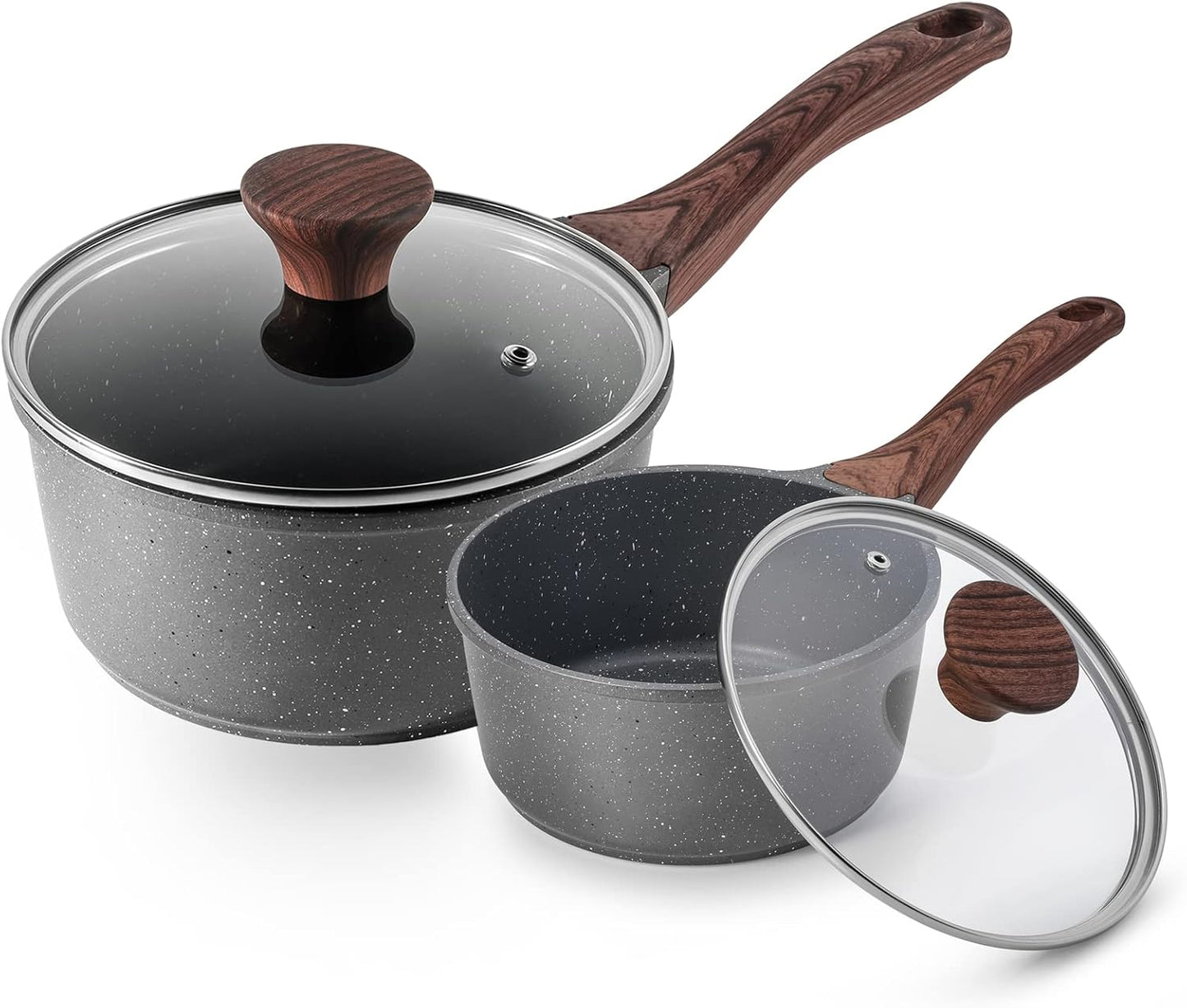 SENSARTE Nonstick Sauce Pan with Lid Saucepan Set, Swiss Granite Coating Sauce Pot Kitchen Cooking Pot, Induction Comptable, Free of Intentionally Added PFOA, 2 + 2.5 QT