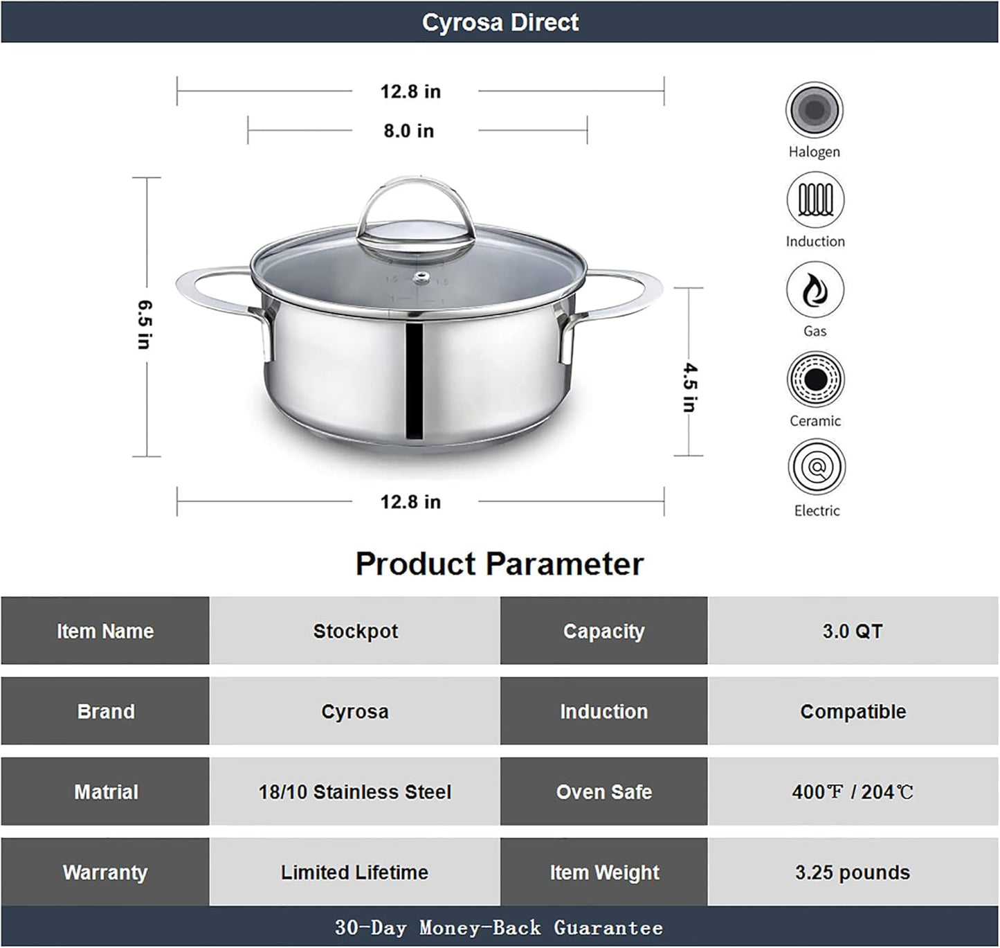 Tri-Ply Stainless Steel Sauce Pan with Steamer Basket & Straining Glass Lid — Heavy-Duty,Thick Base,Rust-Resistant,Warp-Free —100% Food-Grade —Built to Last– Works with All Stovetops, Pasta Pot 2.5 QT