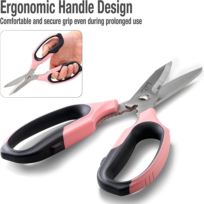 Beaditive Multi-Purpose 8" Kitchen Shears - Detachable, Serrated Blades, Japanese Stainless Steel - Ergonomic Handle, Protective Cover - Dishwasher Safe