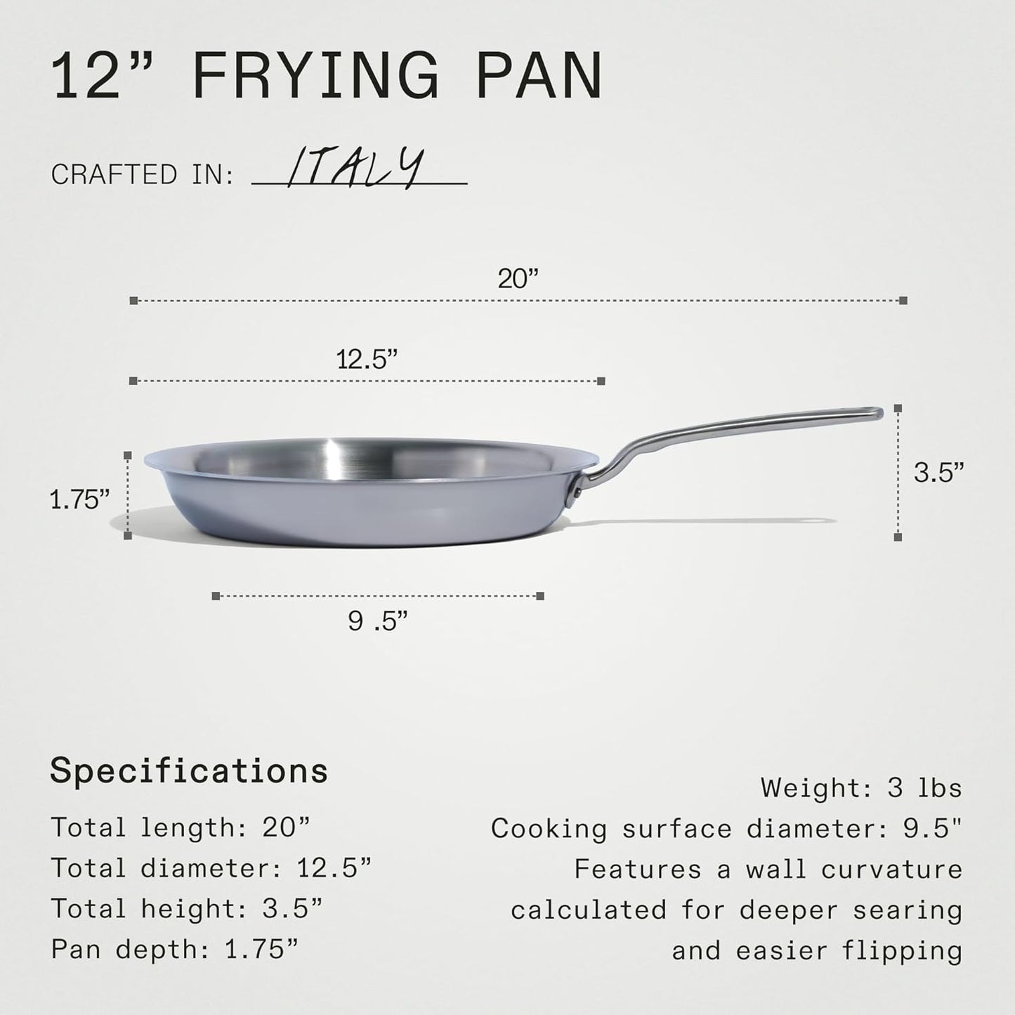 Made In Cookware - 12-Inch Stainless Steel Frying Pan With Lid - 5 Ply Stainless Clad - Professional Cookware - Crafted in Italy - Induction Compatible