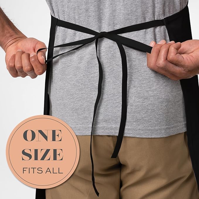 White Classic Black Aprons for Adults - Commercial Chef Apron, Kitchen Aprons for Men and Women without Pockets, Sublimation Aprons, Plain Bib Artist Aprons Set - 2 Pack