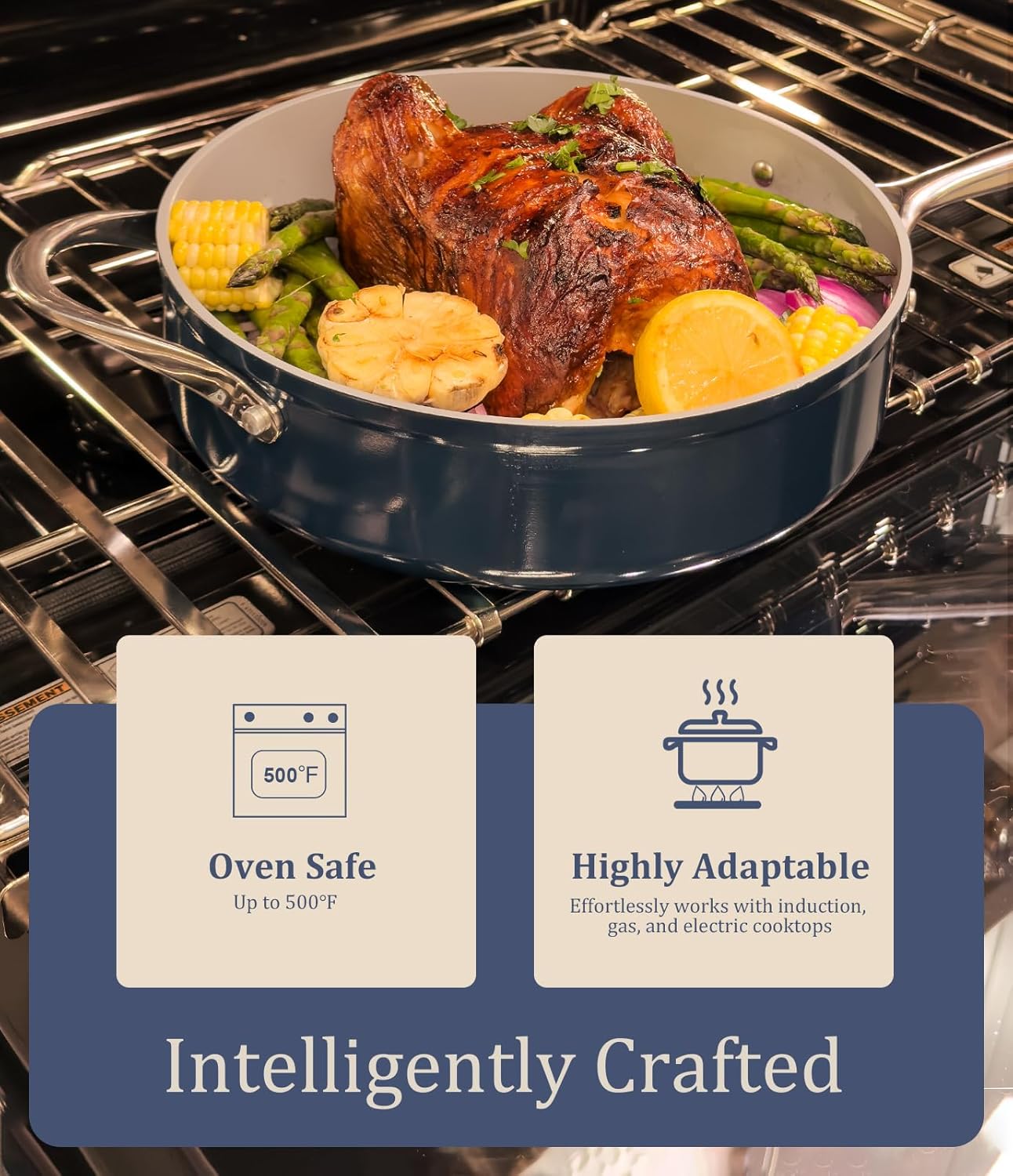 Nonstick Ceramic Frying Pan 8 Inch for Induction Cooktop - Non Toxic PTFE/PFOA/PFAS Free, Oven & Dishwasher Safe up to 500ยฐF - Non Stick Small Egg Skillet with Stay-Cool Handle - Navy Blue