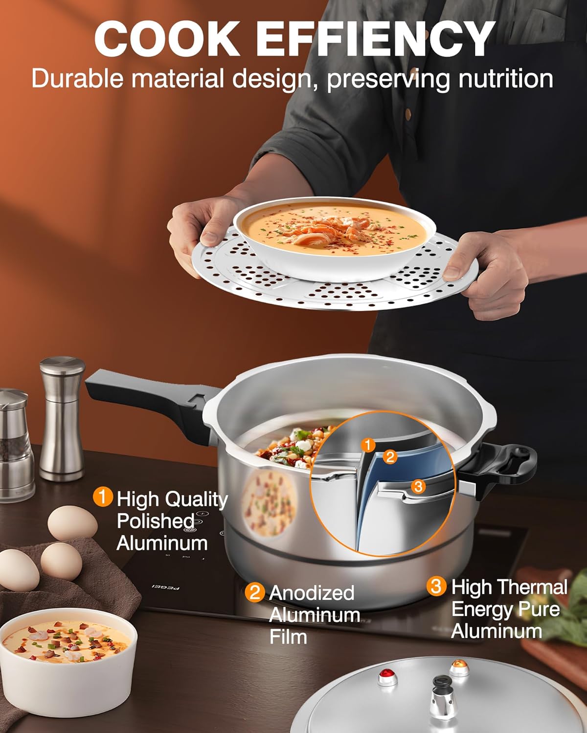 WantJoin 11Qt Aluminum Pressure Cooker w/Release Valve & Multiple Protective Devices,Pressure Canner Compatible with Gas & Induction Cooker,Canner Rack Included