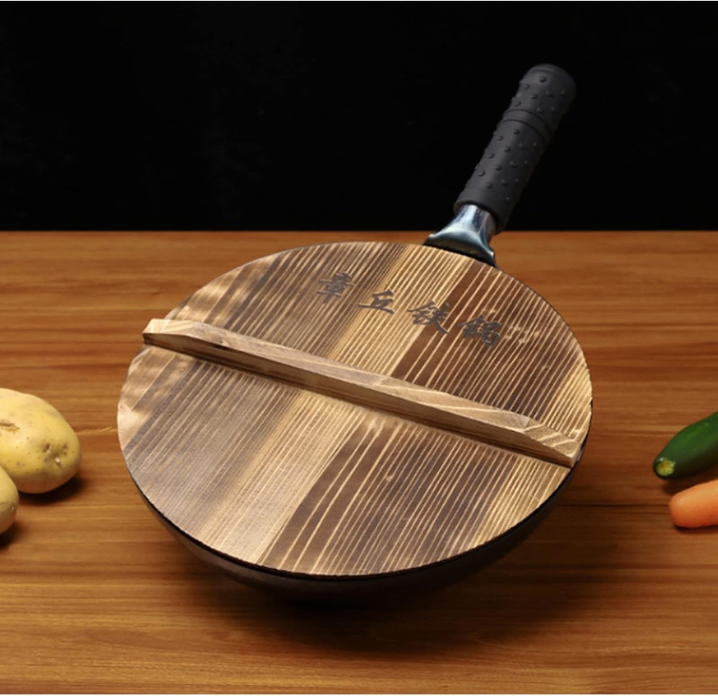 shuoguoleilei Chinese Hand Hammered Iron Woks Set, Non-stick No Coating Preseasoned Wok Blue Round Bottom Wok Pan For Electric, Induction and Gas Stoves (Blue Black-13)