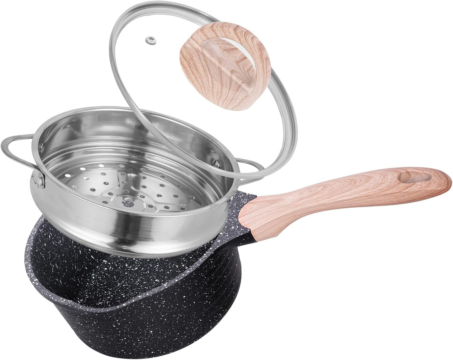 JEETEE 2.5 Quart Saucepan with Steamer Basket, Small Sauce Pot with Lid,Nonstick Coating with Pour Spout, Induction Compatible Cookware Sauce Pan for Cooking, PFOA/PFOS Free