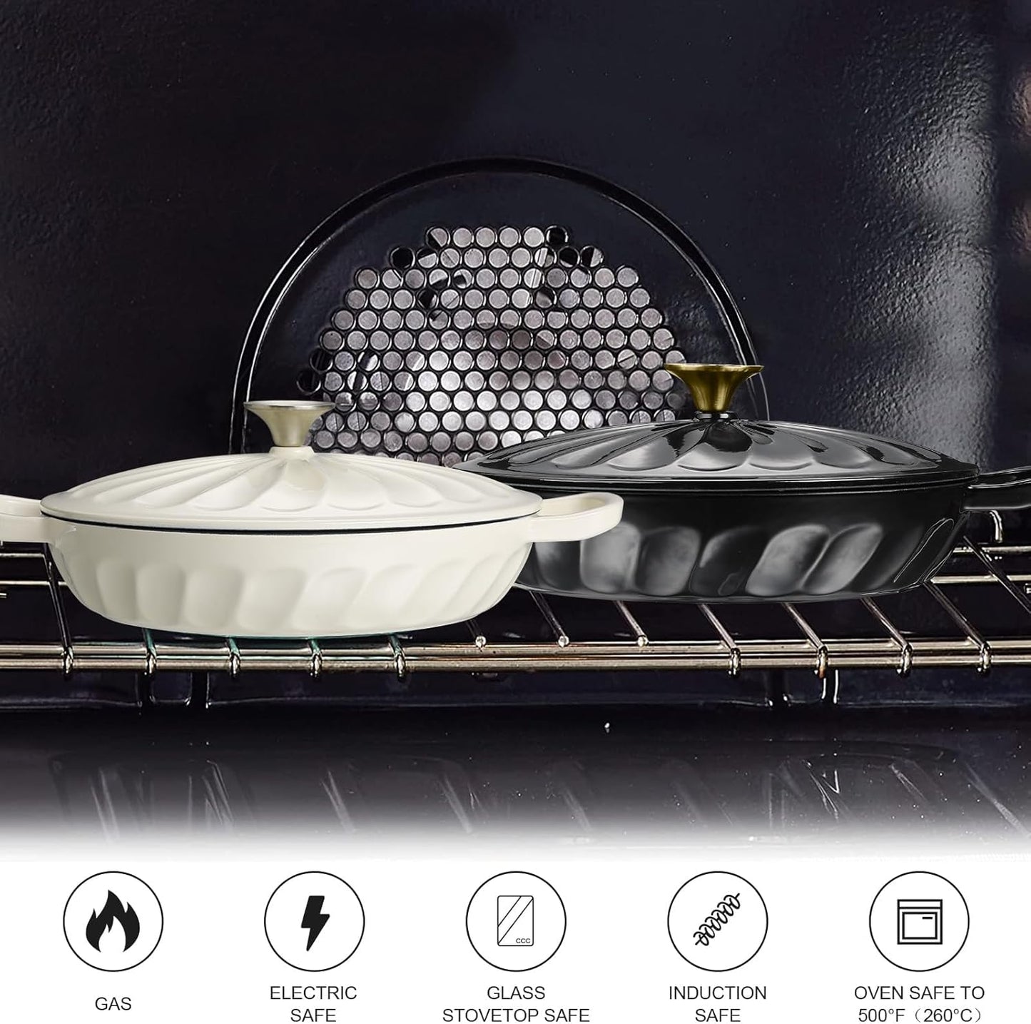 Enameled Cast Iron Braiser, 3.8 Quart Enamel Dutch Oven with Handles, Cast Iron Braiser Pan with Lid,Enameled Cookware (Black)