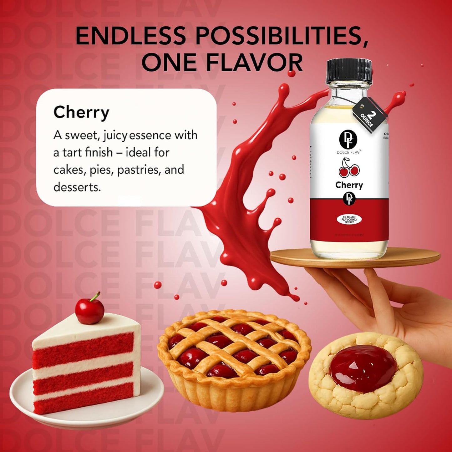 Dolce Flav Cherry Extract – 2 Ounce Oil-Soluble Kosher, Sugar-Free, Concentrated Fruity Flavor for Candy, Chocolates & Desserts, Includes Measured Dropper, Pack of 2