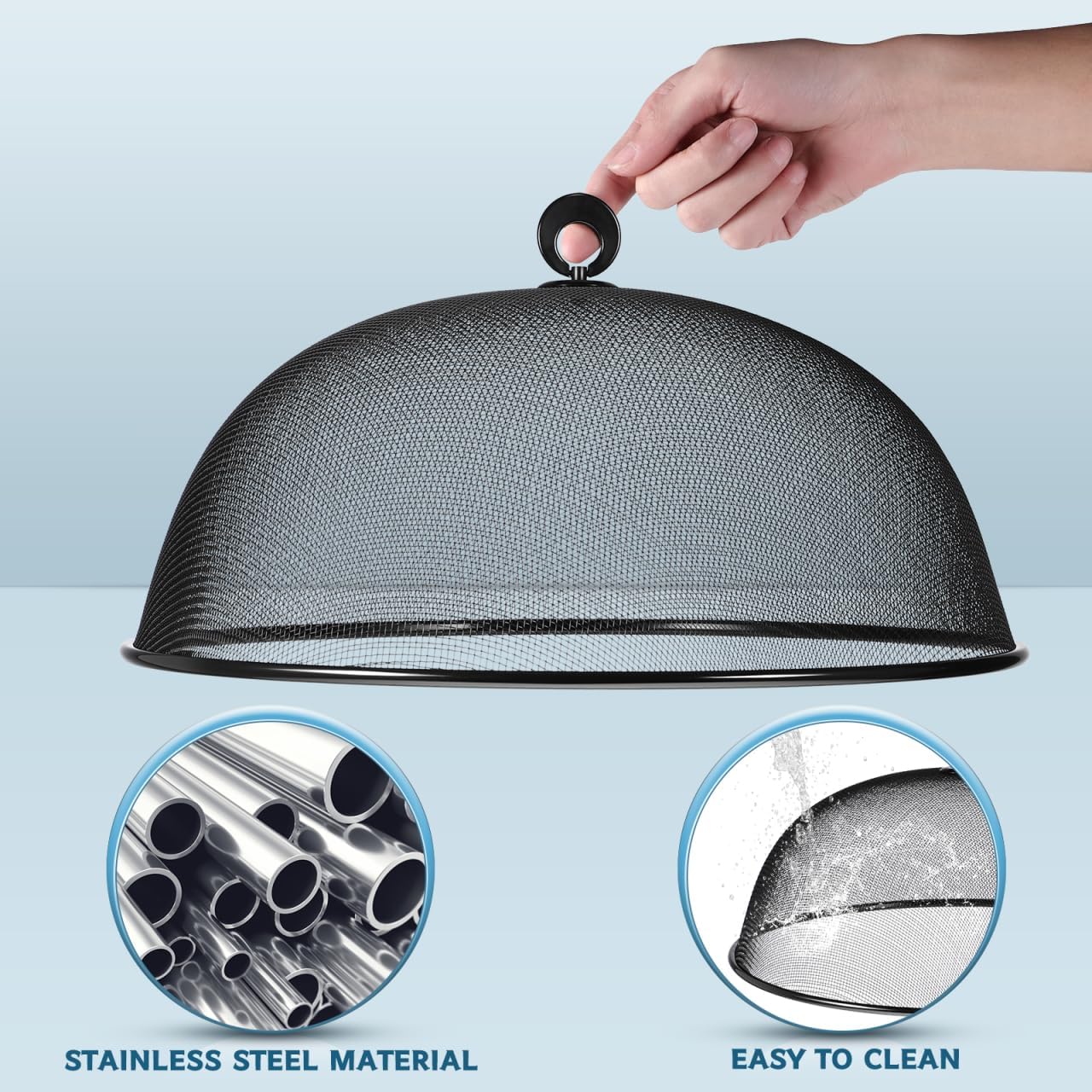 HEMOTON Mesh Food Cover Stainless Steel Mesh Dome Food Cover Protector, Round Mesh Screen Food Tent for Kitchen, Outdoor, Picnic, Reusable, Large,15.7-Inch