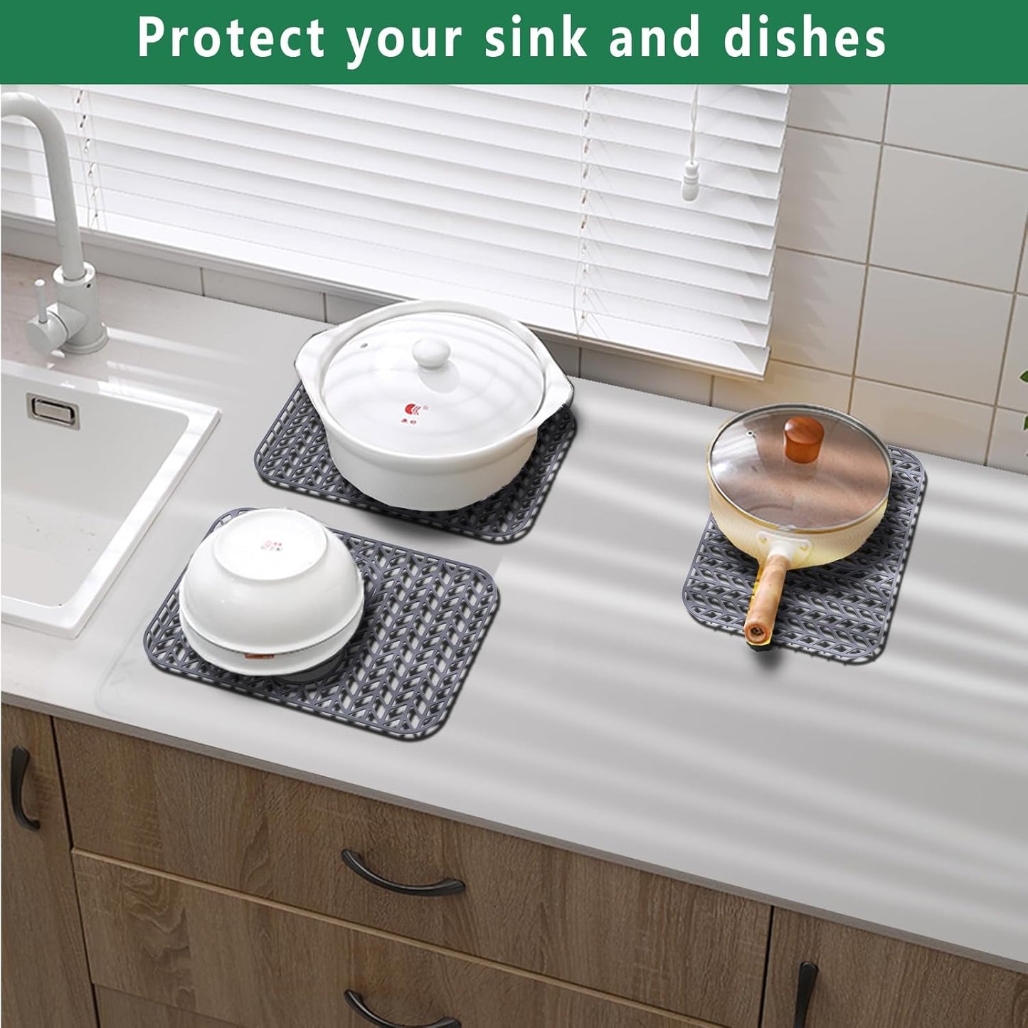 GUUKIN Sink Protectors for Kitchen Sink 19x13 & 24x12.5 & 13x11 & 26x14 & 28x14 & 29x15, Large Silicone Mats Grid for Bottom of Farmhouse Stainless Steel (19x12.5 with 3 Reserved Holes)