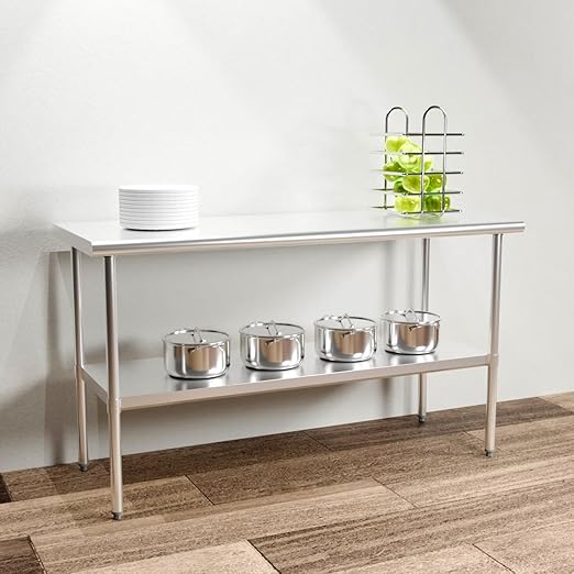 Stainless Steel Table for Prep & Work 60 x 24 inches, 5ft, Heavy Duty Metal Table with Adjustable Undershelf for Commercial Kitchen, Restaurant, Home, Hotel, Laundry Room,Garage, Workshops