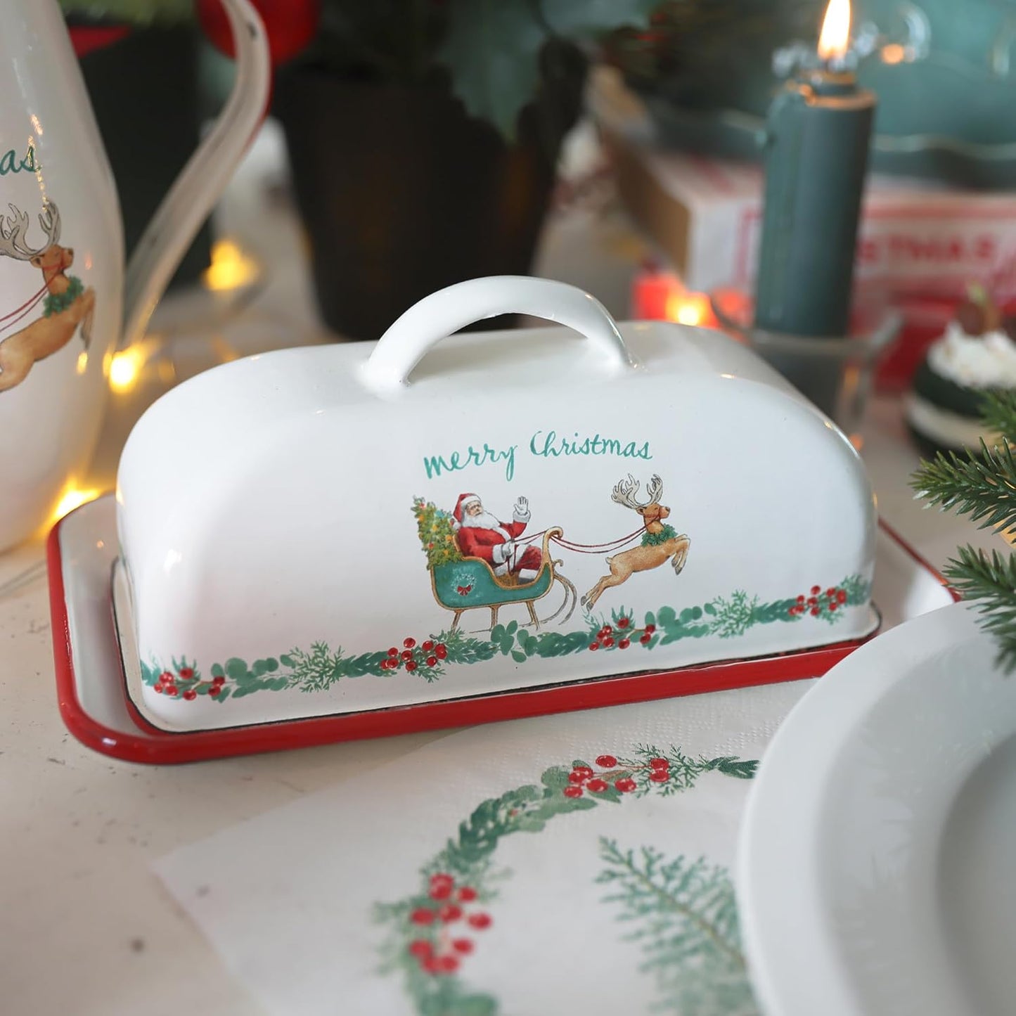 Enamel Butter Dish with Lid Vintage Enamelware Butter Keeper with Flower and Bird Patterns Farmhouse Butter Container Butter holder for Countertop Kitchen Decor