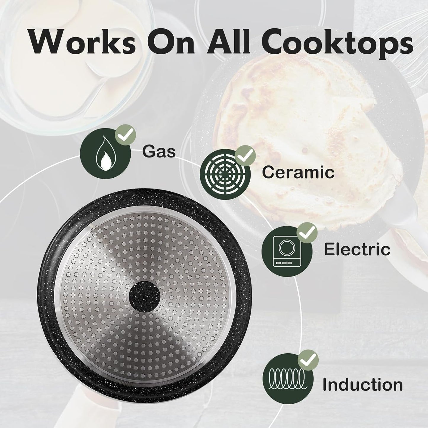 Crepe Pan,12 in Nonstick Crepe Pan, Granite Flat Skillet,non stick Dosa Tawa Comales Para Tortillas Pancake Pan,Dishwasher and Oven Safe Cookware,Induction Compatible, PFOA Free