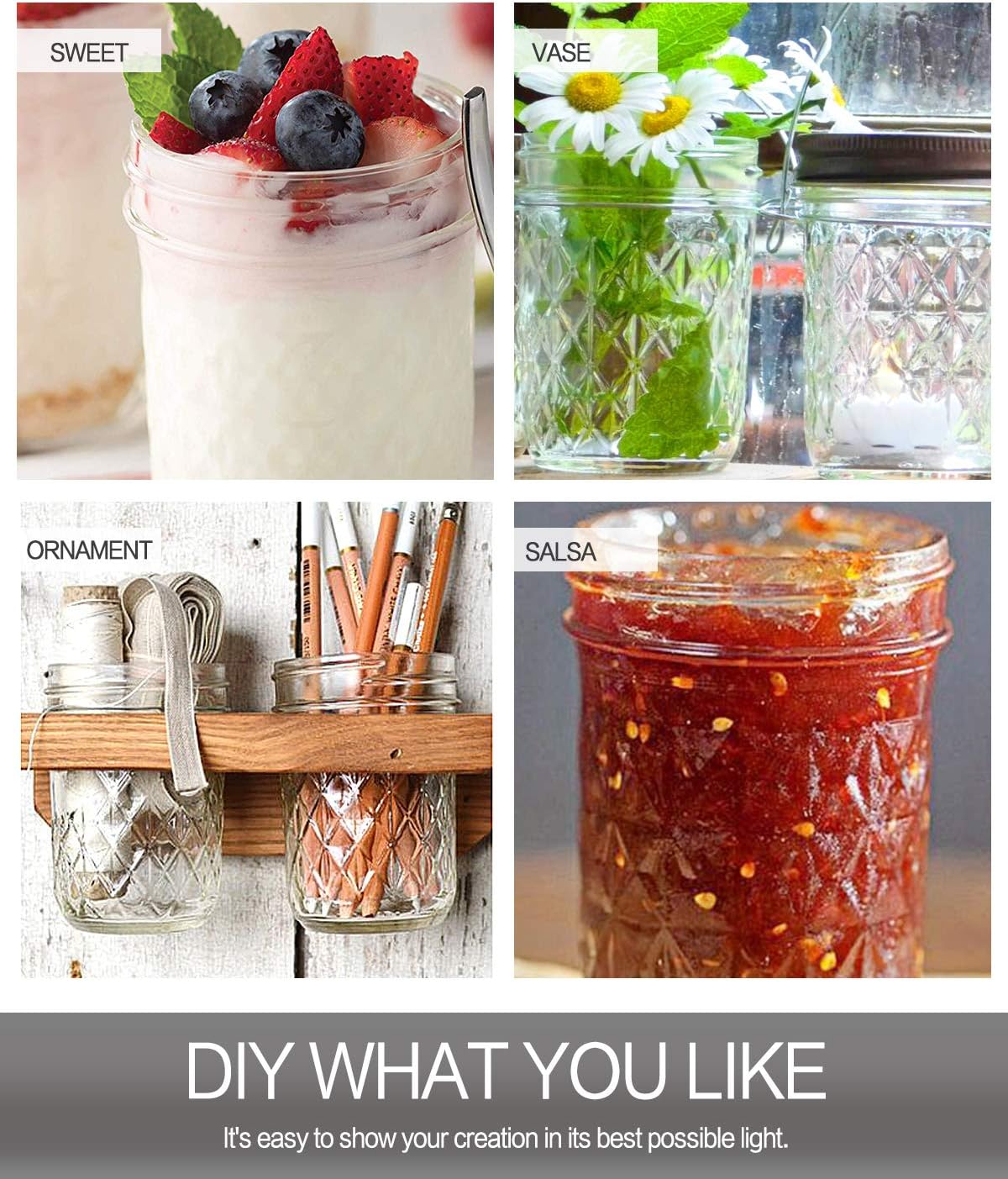 VERONES Mason Jars 6 OZ, 30 PACK 6oz Mason jars Canning Jars Jelly Jars With Lids, Ideal for Jam, Honey, Wedding Favors, Shower Favors