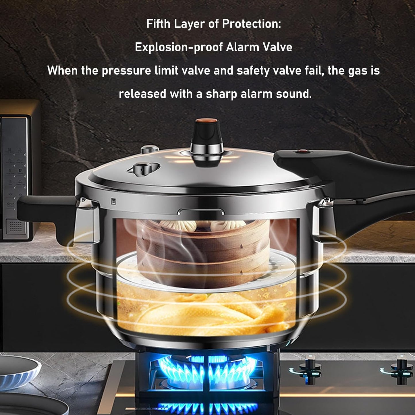 80Kpa Pressure Cooker Stainless Steel 8L Large Capacity, Pressure Canner with Steaming Rack Compatible with Gas & Induction Cooker (5L)