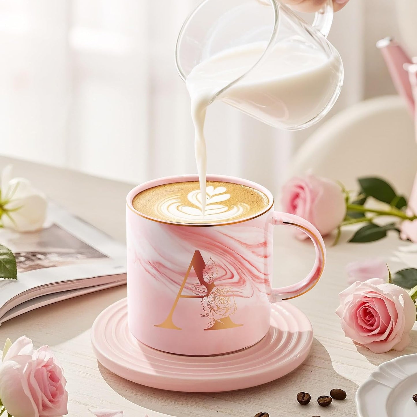 Personalized Gifts for Women Coffee Mug, Initial Customized Gift Monogrammed A-Z Coffee Mug 12 OZ, Christmas Anniversary Birthday Gifts for Women Mom Grandma Friend Sister Wife (A)