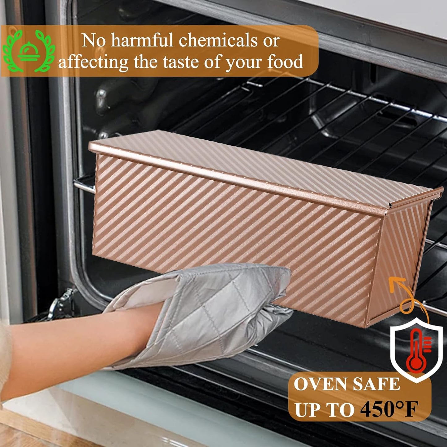 SS&CC Pullman Loaf Pan with Lid 13x4 | 2.2lb Carbon Steel Bread Pan for Homemade Sourdough & Sandwich Bread | Nonstick Bakeware, Heavy Duty & Easy Clean (Gold, 2.2lb)