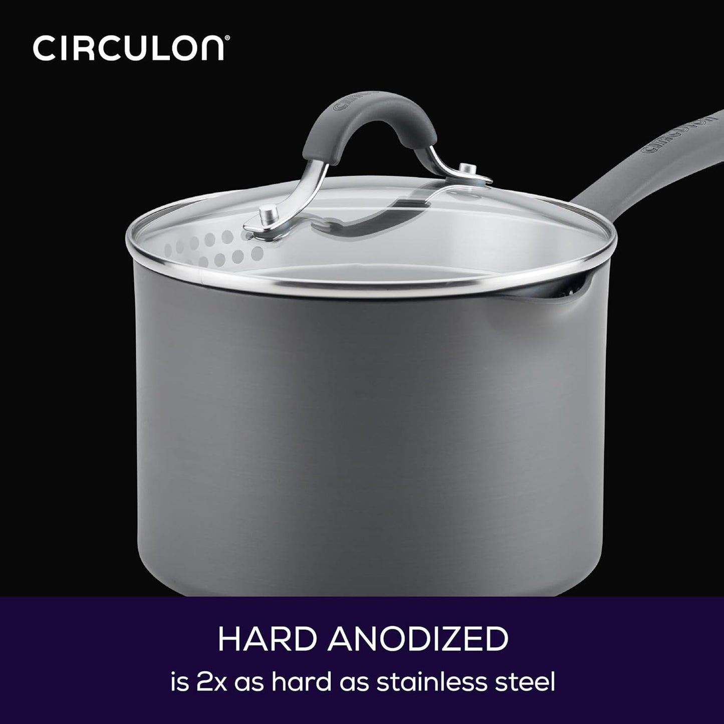 Circulon Radiance Hard-Anodized Nonstick Straining Saucepan, 3-Quart, Gray