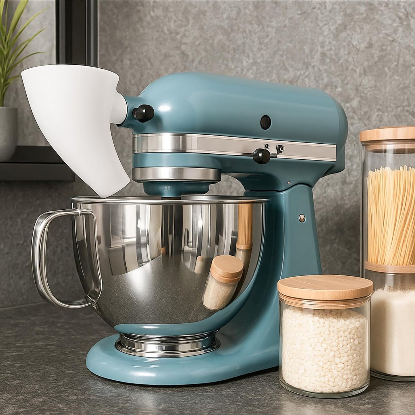 Flour Funnel for Kitchen Aid Stand Mixer, Plastic Funnel with Easy-Pour Attachment Fits KSM150 5-Quart Tilt-Head Mixers, Mess-Free Baking Accessory for Flour, Sugar, and Egg Liquid (RED1PCS)