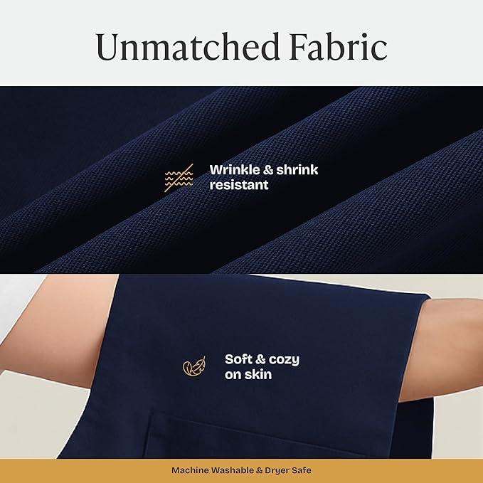 Will Well Kitchen Apron for Men and Women - 33" x 27" Oil-and-Water-Resistant with Adjustable Neck Strap and 38" Waist Ties for a Snug Fit, Lightweight with 2 Front Pockets - 1-Pack, Navy