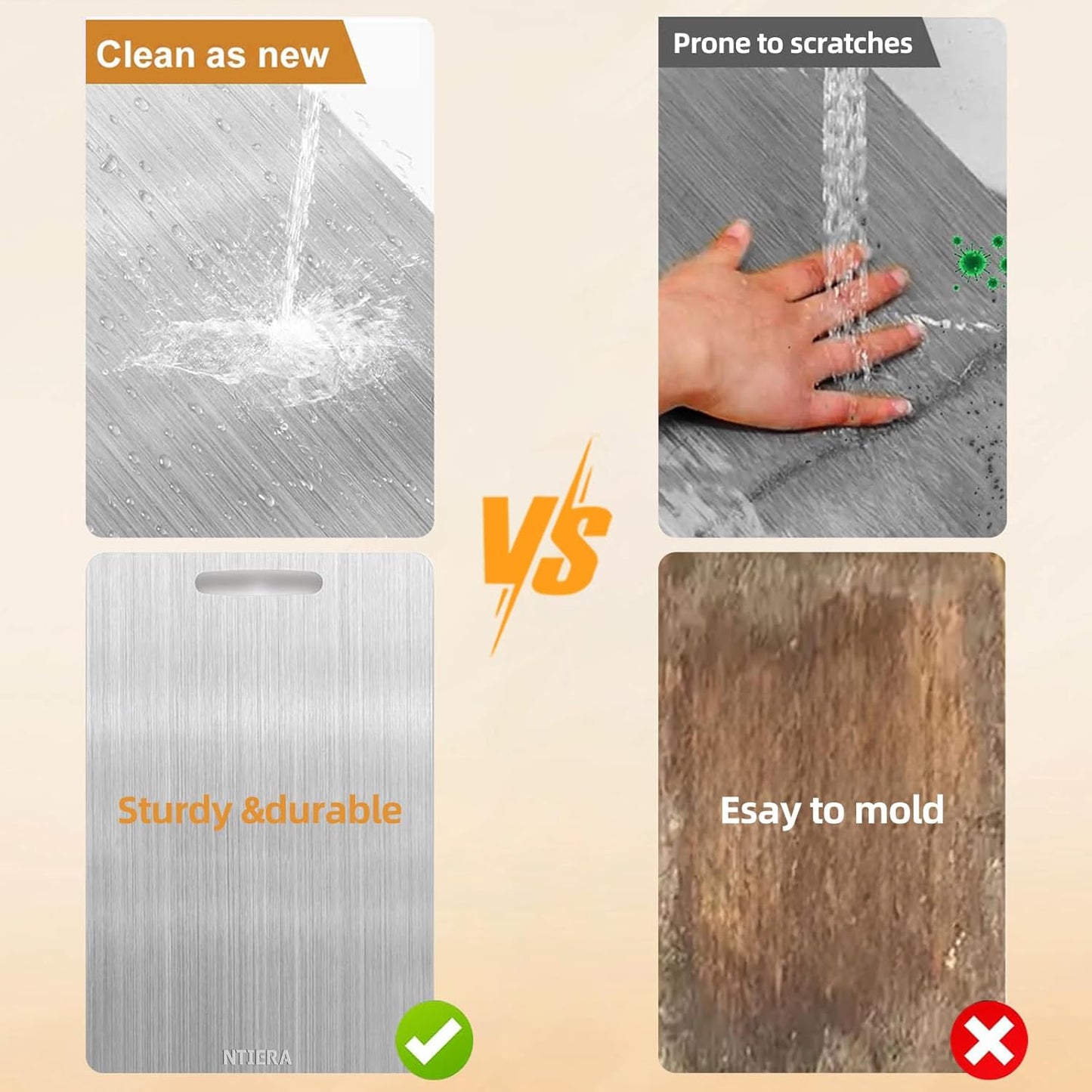 New Titanium Cutting Board-Stainless Steel Cutting Boards for kitchen,Double-Sided Food Grade Non Toxic Cutting Board,Chopping Boards Necessities for Home Outdoor Camping Meal Prep,Easy to Clean (S)