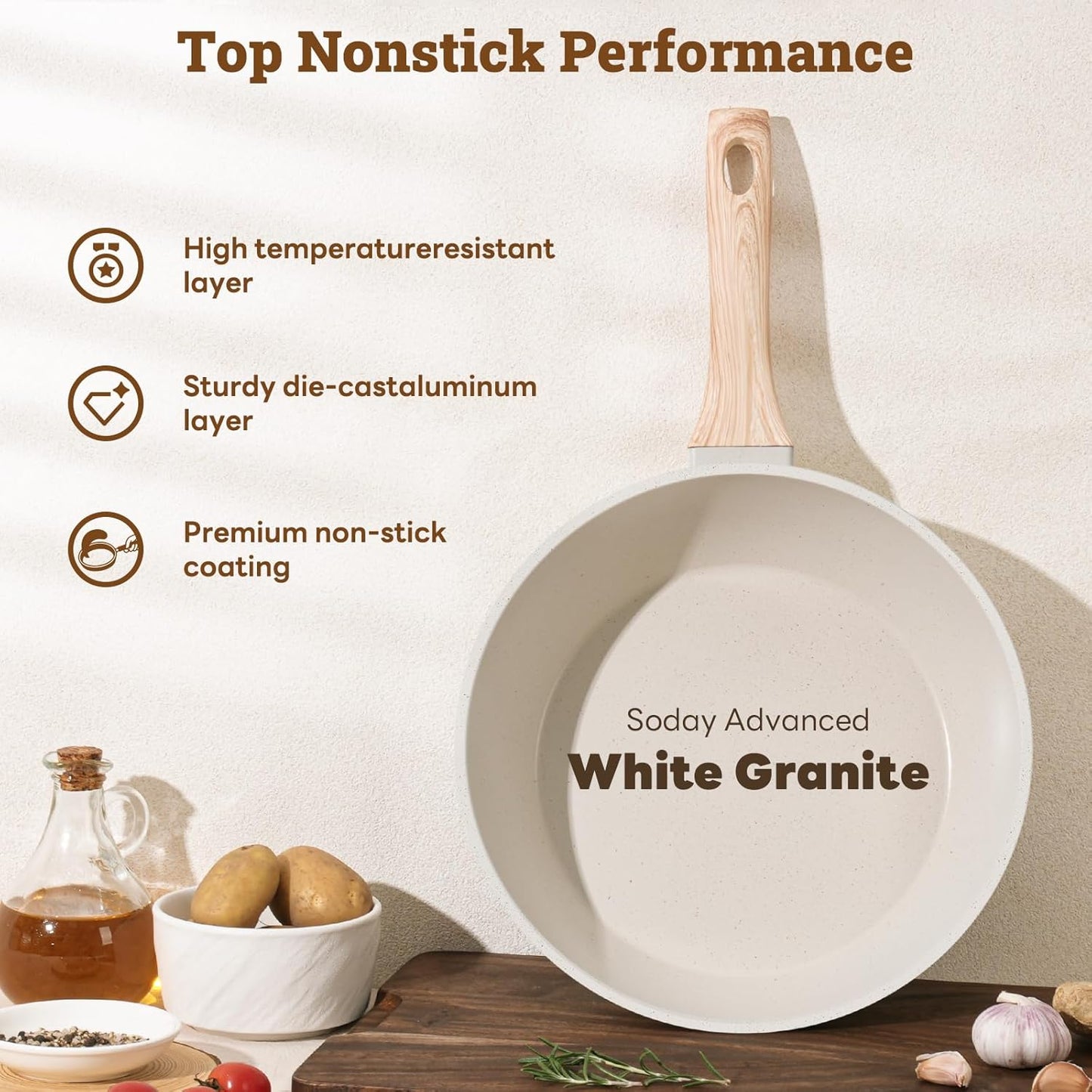 17 Pcs Pots and Pans Set Non stick,Cookware Sets White Granite Induction Cookware, Non-toxic Healthy Non Stick Kitchen Cooking Set with Frying Pans Set, Saucepans (PFAS, PFOA, PFOS Free) White