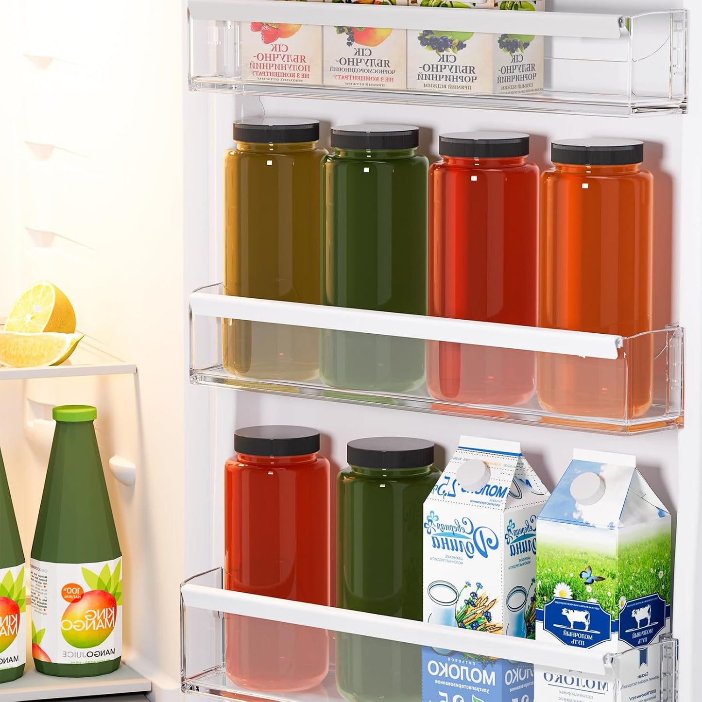 Keketin 16 oz Glass Juice Bottle with Airtight Lids,Set of 6 Wide Mouth Water Bottles for Beverages,500ML Reusable Empty Glass Drinking Jars for Juicing,Smoothies,Ginger and Milk