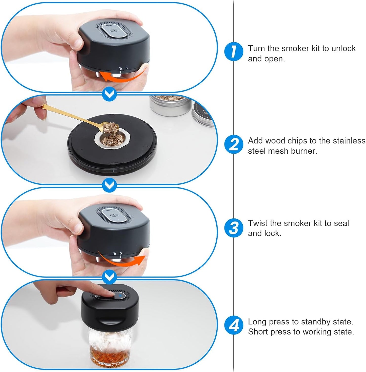 WIFEA Electric Whiskey Smoker Kit, Built-in Lighter, Old Fashioned Drink Smoker Kit with 6 Wood Chips, Rechargeable Cocktail Machine, No Butane Needed - Bourbon Whiskey Gifts for Men, Dad, Husband