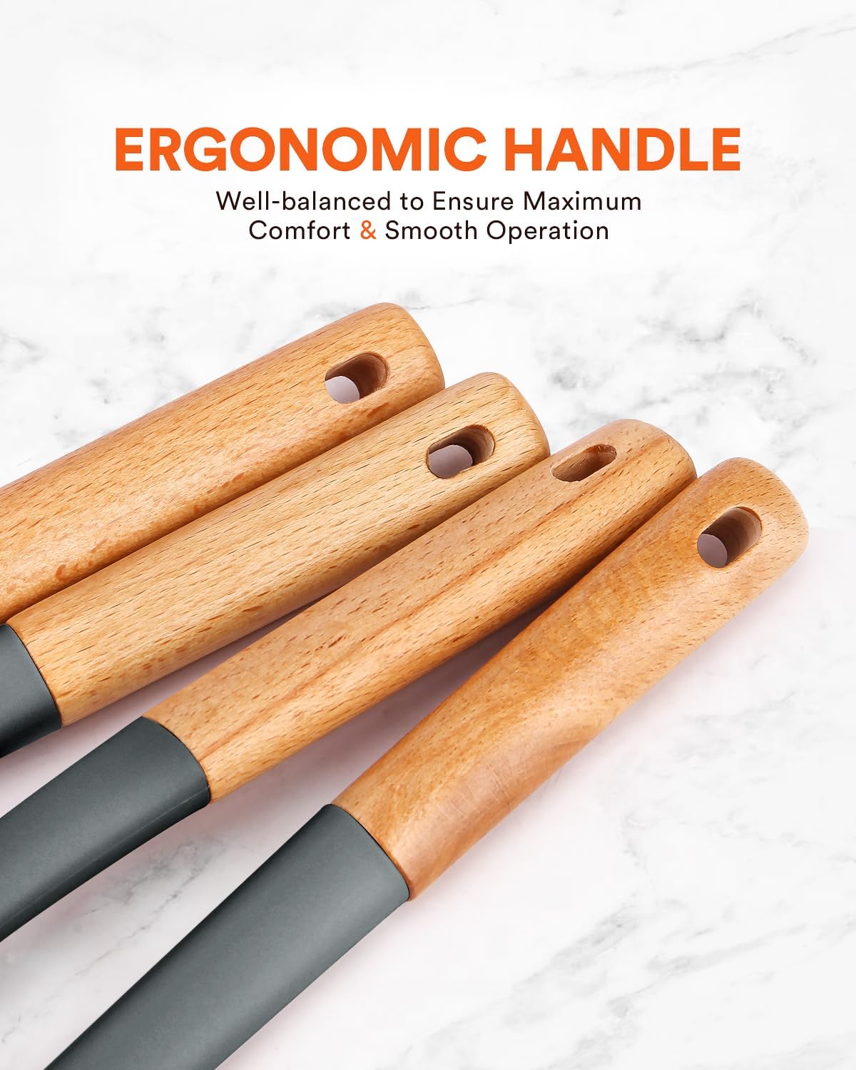 Kitchen Ladle Strainer, Large Slotted Spoon with High Heat Resistant BPA Free, Non Stick Cooking Skimmers For Draining & Frying, 13.2inch (Grey)