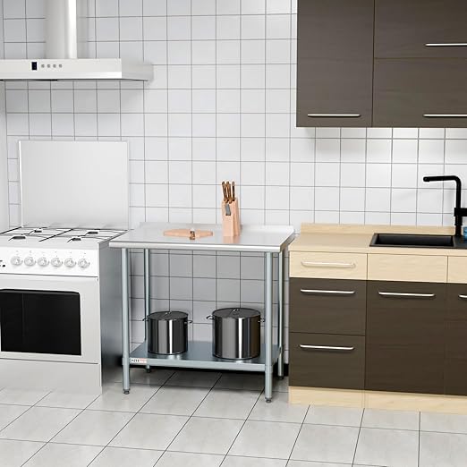 Stainless Steel Table 36x24 inches 3ft for Prep & Work, Heavy Duty Table with Backsplash for Commercial Kitchen, Restaurant, Home, Hotel, Laundry Room,Garage, Workshops