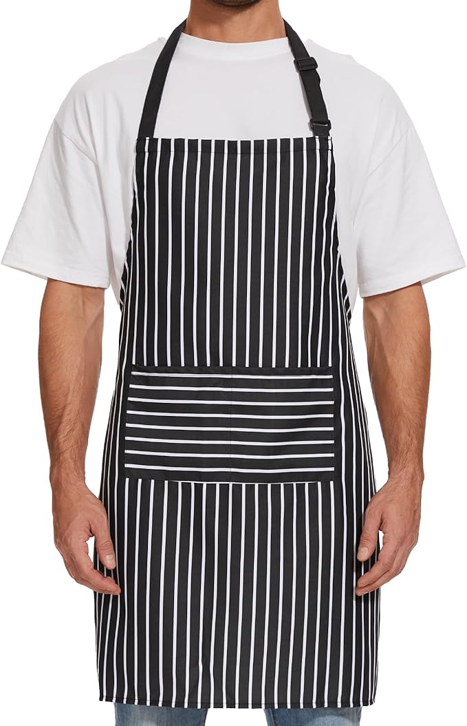 Will Well Kitchen Apron for Men and Women - 33" x 27" Oil-and-Water-Resistant with Adjustable Neck Strap and 38" Waist Ties for a Snug Fit, Lightweight with 2 Front Pockets - 1-Pack, Black