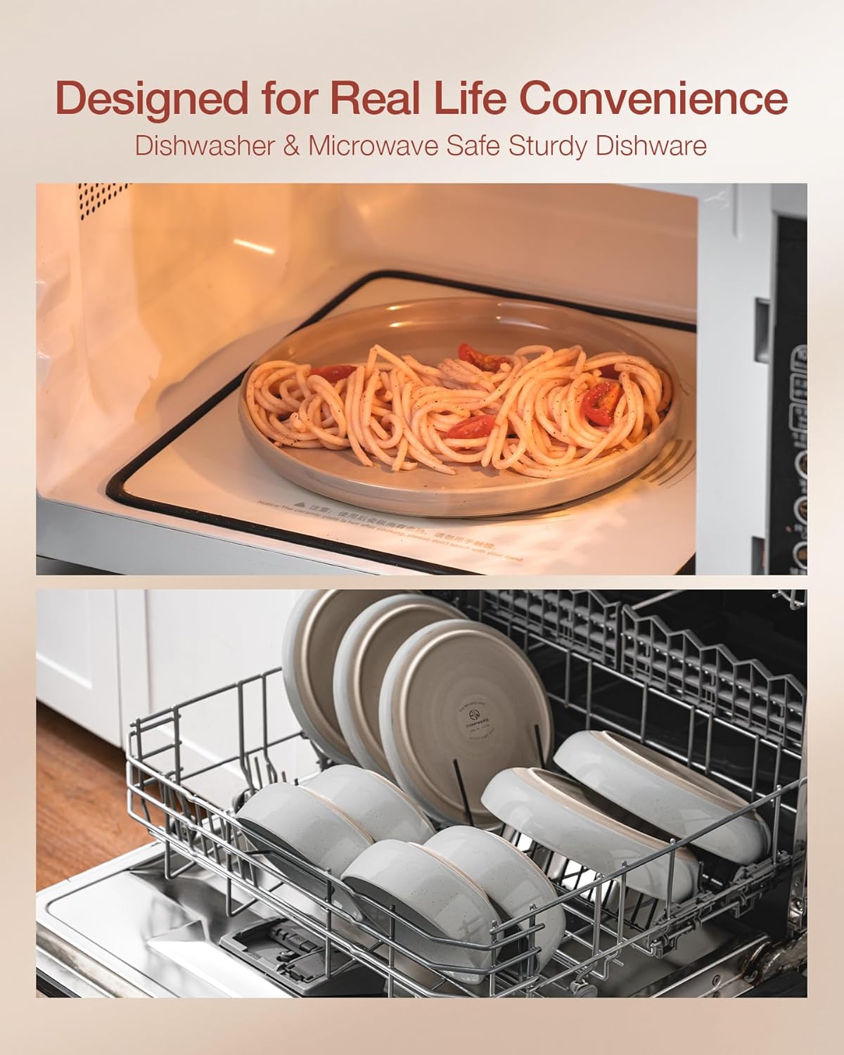 Famiware Milkyway Plates and Bowls Set, 18 Pieces Dinnerware Sets, Dishes Set for 6, Light Gray