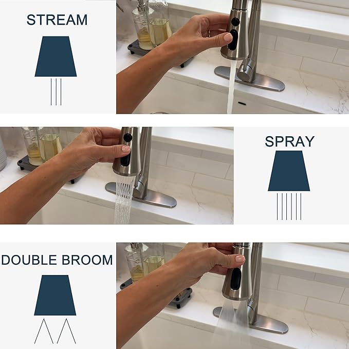 High Arc Pull Out Kitchen Faucet, Brushed Nickel Faucet, 1 or 3 Holes Kitchen Sink Bar Faucets with Pull Down Sprayer