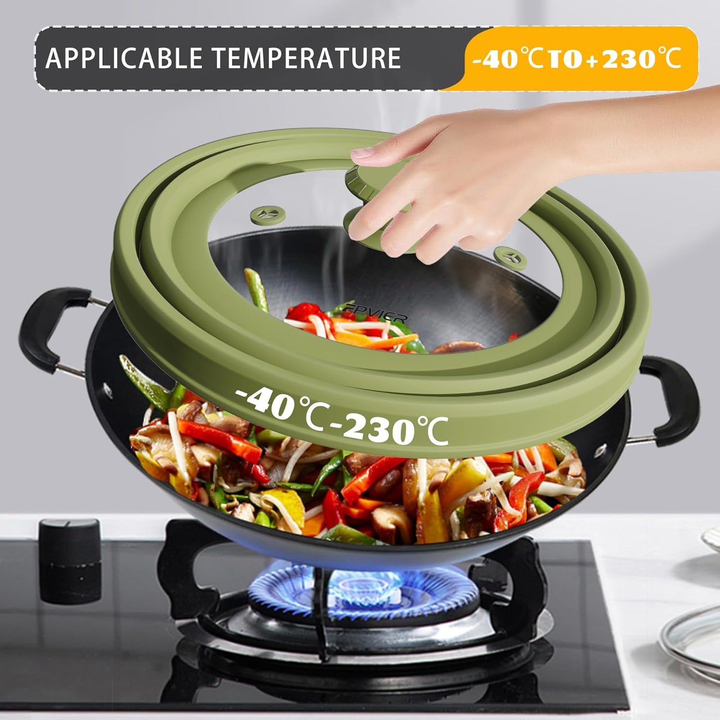 Collapsible Microwave Splatter Cover - Vented Silicone & Glass Lid with Easy-Grip Handle, Fits 6 to 8 Inch Plates & Bowls, 9 Inch Diameter, Prevents Splatters & Ensures Even Heating