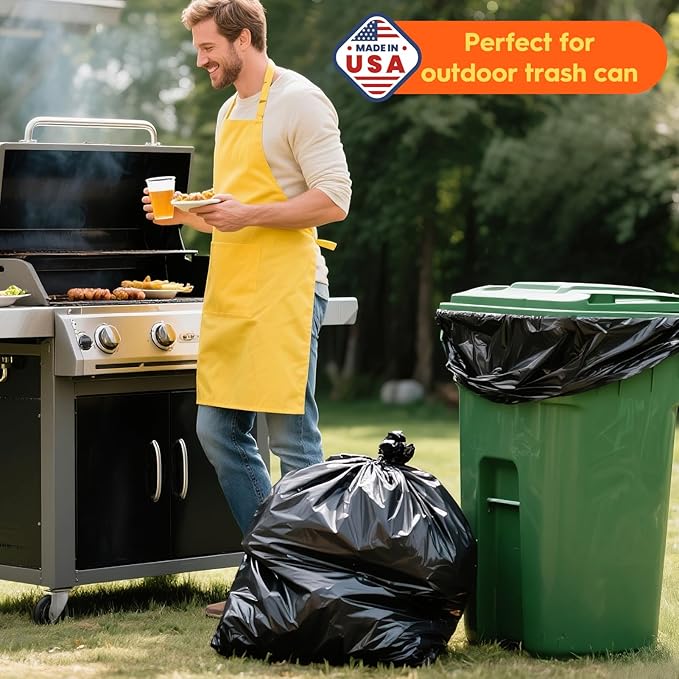 DELXO 55-60 Gallon Trash Bags, 150 Count Heavy Duty Large Black Garbage Bags, Thick Durable and Puncture-Resistant Plastic Bags for Kitchens, Yards & Offices, Made in USA
