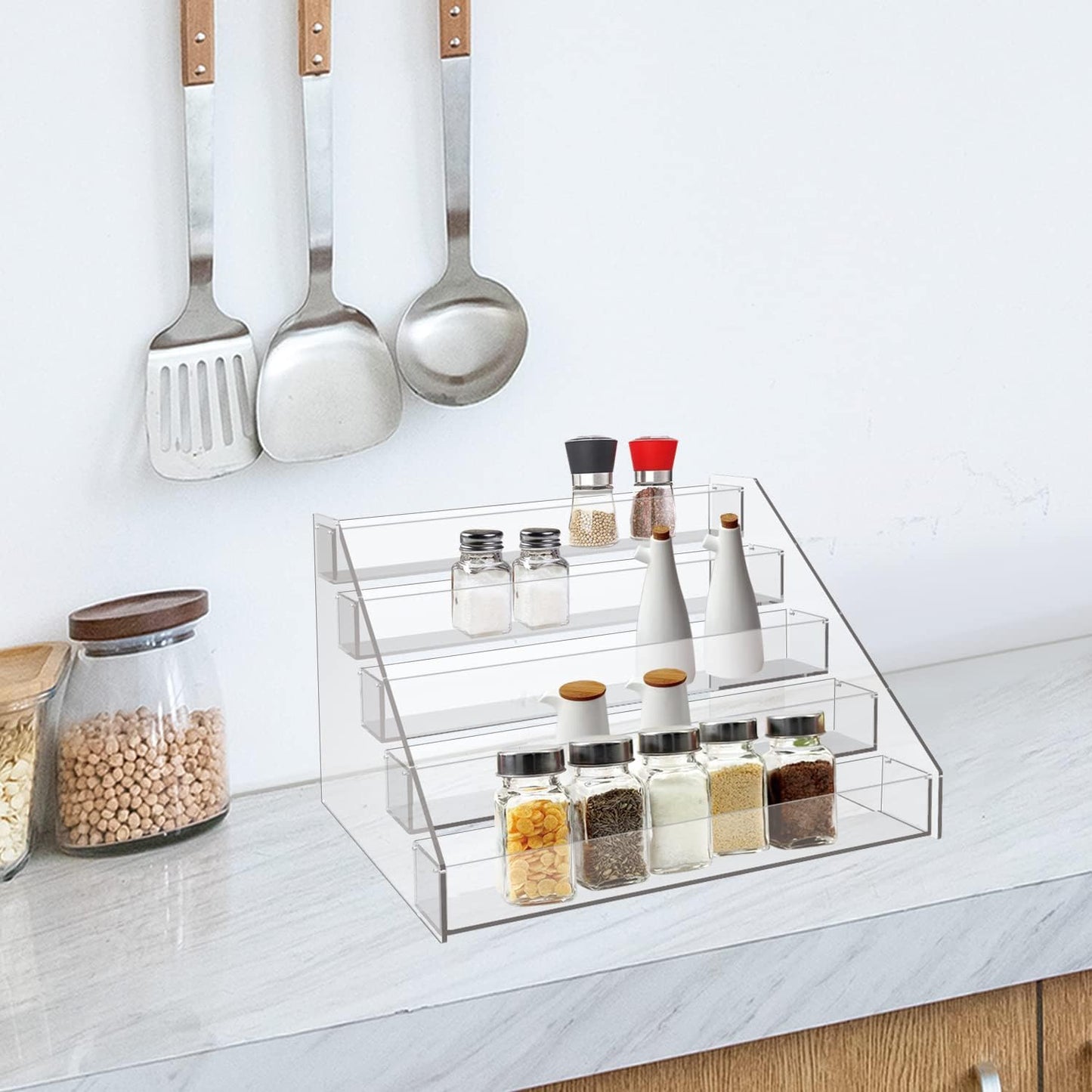WUIVIUT Spice Rack Organizer For Cabinet, 1 4/5 in/Tier Acrylic Tiered Spice Shelf Can Storage Organizer for Kitchen Pantry Countertop