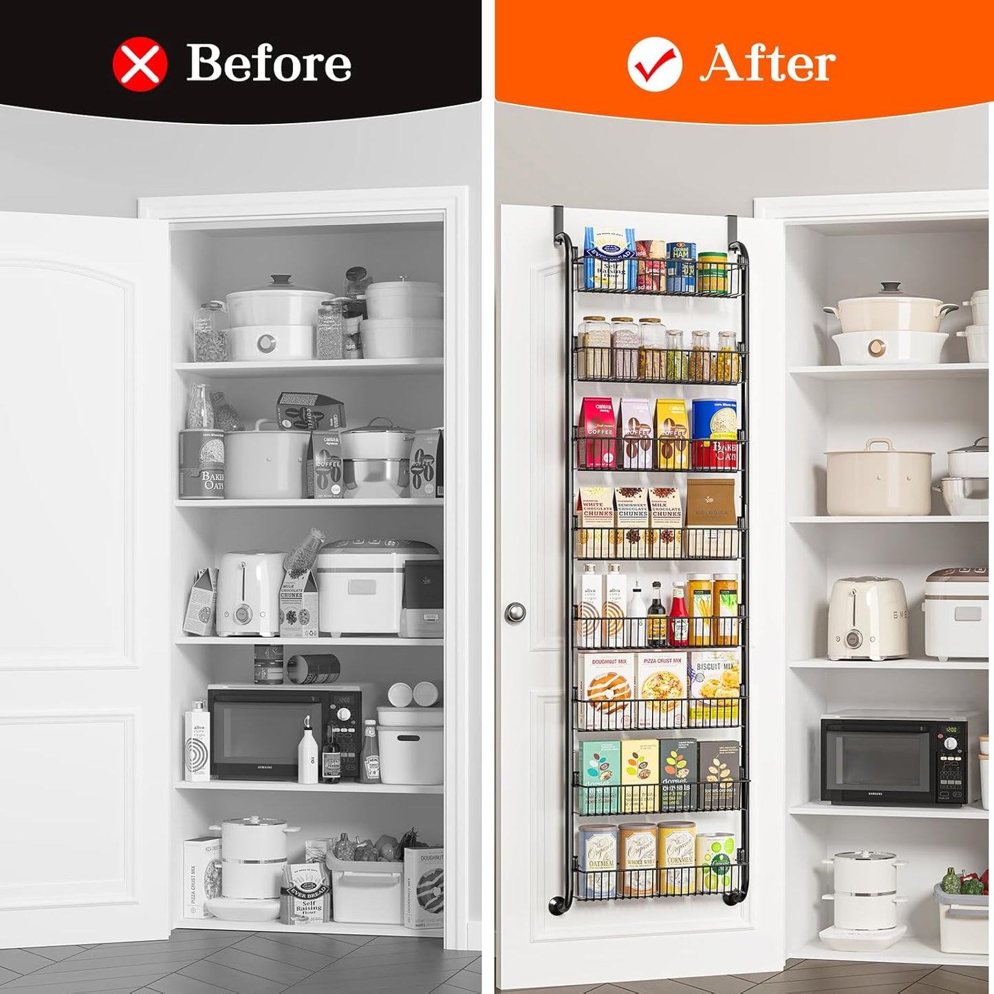 MIAOLI Over the Door Pantry Organizers and Storage, 8-Tier Spice Rack, Home & Kitchen Storage Shelves for Cabinet, Large Capacity Hanging Seasoning Organizer, Laundry Room Organization, Black