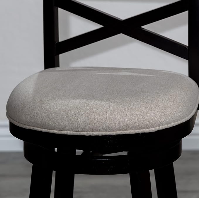 DTY Indoor Living Meeker X Back Fabric Swivel Stool, 30” Bar Height, Espresso Finish, Beige Fabric Seat