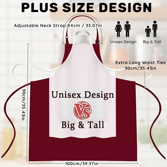 2 Pcs Plus Size Chef Apron, Unisex Professional Apron with 2 Pockets for Cooking, Work, Baking (Larger Size)